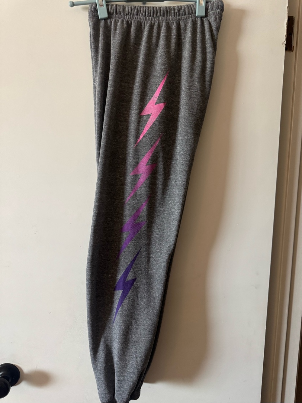 Aviator Nation Gray Joggers with Pink & Purple Lightning Bolt